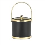 Sophisticates Black W/ Polished Gold 3 Qt. Ice Bucket W/ Handle & Metal Cover