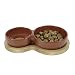 Copenhagen double dip olive dish with oak stain on wooden base in crate 04615