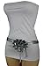 TFJ Women Tie Fabric Fashion Belt Silver Faux Leather Skinny Wrap Flower Buckle (Silver XS-Medium 20