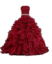 Strapless  Satin  Belted Crystals Crystal Beaded Lace-Up  Ball Gown Quinceanera Dress/Party Dress  With Ruffles