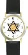 Star of David or Mogen David No.2 Judaica Jewish Theme - WATCHBUDDY&reg; DELUXE TWO-TONE THEME WATCH - Arabic Numbers - Black Leather Strap-Size-Large ( Men's Size or Jumbo Women's Size )