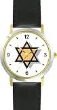 Star of David or Mogen David No.2 Judaica Jewish Theme - WATCHBUDDY&reg; DELUXE TWO-TONE THEME WATCH - Arabic Numbers - Black Leather Strap-Size-Large ( Men's Size or Jumbo Women's Size )