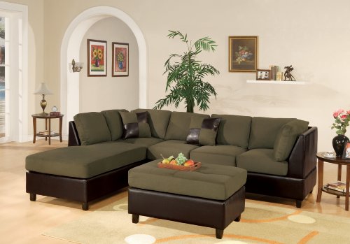 Huntington 3-pcs Sectional Sofa Set w/ Ottoman Reversible in Sage Color