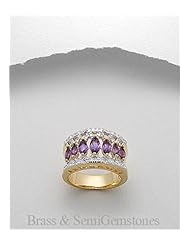 Gem Stones Ring In Brass