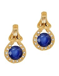 2.32 Ct 6mm Round Blue Sapphire and White Sapphire 18K Yellow Gold Earrings