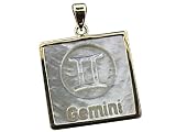White Mother Of Pearl Square Zodiac Gemini Pendant, 14k Gold