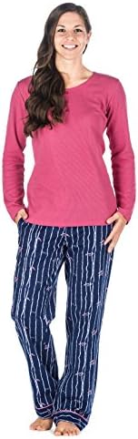 Noble Mount Womens Premium 100% Cotton Flannel/Thermal Loungewear Set