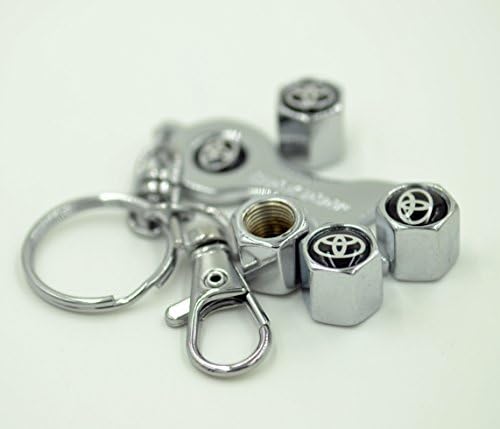 Triumph®(Fullfilled and Shipped By Amazon) Electronics Wheel Tyre Tire Metal Alloy Stem Valve Cap with Wrench Keychain Set for all land Toyota LAND CRUISER PRADO SEQUOIA REIZ CAMRY HIGHLANDER
