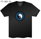 Advanced Technology Sound Reactive LED T-Shirt with Sound Sensory ALL Black w/ Colored Graphic 