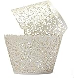 Cupcake Wrappers 100 Filigree Artistic Bake Cake Paper Cups Little Vine Lace Laser Cut Liner Baking Cup Muffin Case Trays for Wedding Party Birthday Decoration (White)