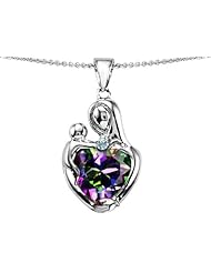 Original Star K (tm) Large Loving Mother With Child Pendant 12mm Heart Shape Mystic Rainbow Topaz in .925 Sterling Silver