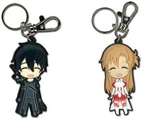 Sword Art Online Happy Kirito and Happy Asuna PVC Keychain Set Bundle- 2 Items