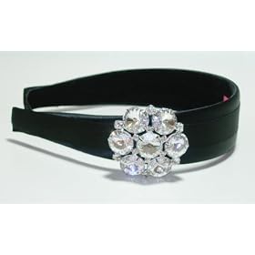 Authentic CARA NewYork Large Crystal Flower Black Satin Headband - New