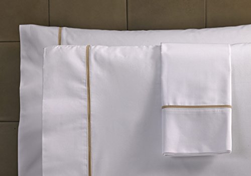Westin Hotel Pair of 250TC Pillowcases with Taupe Trim Design - Standard/ Queen