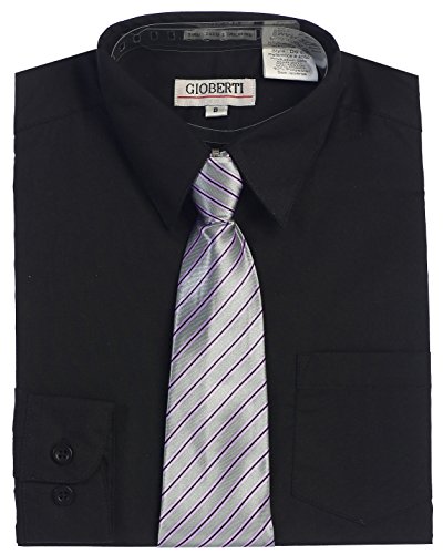 Gioberti Big Boy's Long Sleeve Dress Shirt + Stripe Clip Tie
