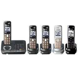 Panasonic KX TG6440PK - Cordless phone w/ call waiting caller ID & answering system - DECT 6.0 - black metallic + 4 additional handset(s)
