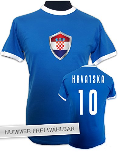 net-shirts KROATIEN – HRVATSKA TRIKOT STYLE 1 T-Shirt, Größe S – Rückennummer 2, blau