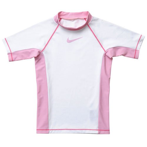 NIKE（ナイキ） 【キッズ・ジュニア】ナイキ KIDS UV S／Sラッシュガード　ホワイト×ピンク