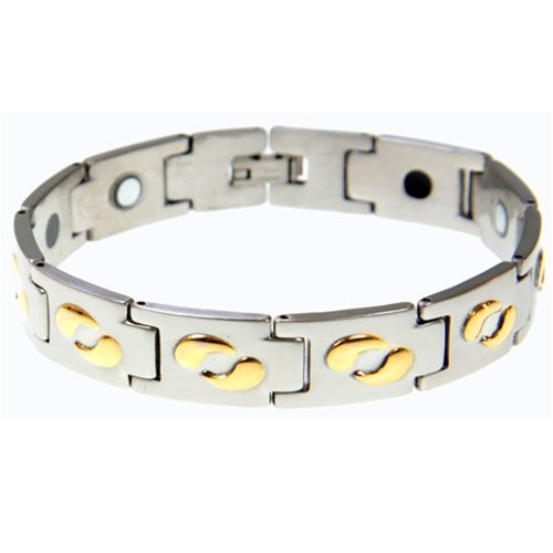 316L Stainless Steel Magnetic Bracelet with Gold IP Plating – length: 8.5″ – Width: 15mm