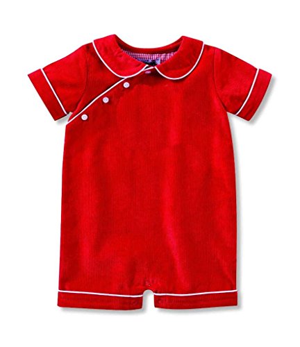 Mud Pie Baby Boys Red Corduroy Romper White Piping Peter Pan Collar