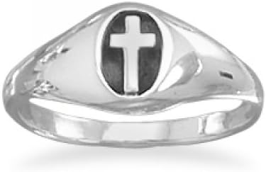 MMA Silver - Small Oxidized Oval with Cross Ring