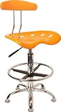 Orange-Yellow and Chrome Bar Stool Height Drafting Stool with Tractor Seat [LF-215-YELLOW-GG]