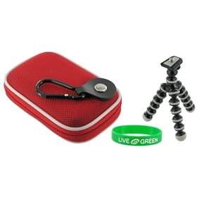Hard Nylon (Red) Case and Premium Tripod for Canon PowerShot SD960IS Digital Camera Gold