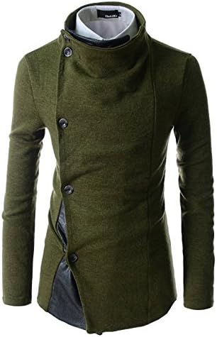 Hotg Men's Slim Stylish Unbalanced Metallic Leather Point Knitted Cardigan Sweaters GD93-KHAKI US M(Tag size L)