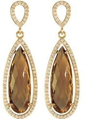 Jewelplus 3/4 ct tw Diamond Halo-Style Pear Shaped Dangle Earrings 14K Yellow Complete With 24.00X08.00 MM Honey Quartz Stones Pair