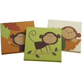 Carter's Monkey Bars 3 Piece Canvas Wall Art, Chocolate, 12 X 12"