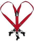 Solid Red Black Leather Suspenders Elastic Y-Back Button  Clip-On