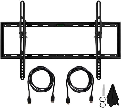 Deco Mount Flat &amp; Tilt Wall Mount Complete Hook-Up Bundle for 32-60 inch TVs Includes Mount w/ Built-in Leveler, Carpentry Pencil, Magnetic Stud Finder, Two HDMI Cables, Screen Cleaning kit, and More