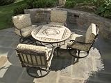 Alfresco Home Basilica 48 Round Marble Mosaic Beverage Cooler Fire Pit Chat Table Patio Set