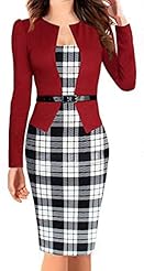 Round Neck Square Neck Cotton Plaid Print Bodycon Dress/Midi Dress 