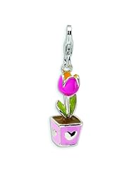 Sterling Silver Enameled Tulip Lobster Clasp Charm
