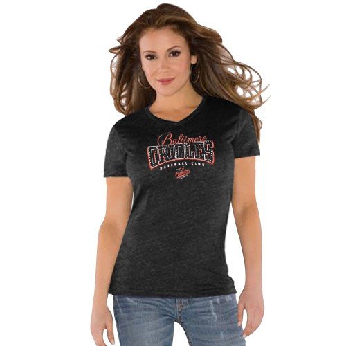Touch by Alyssa Milano Baltimore Orioles Ladies Black Dazzle V Triblend T-shirt (Large)