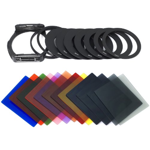 Ensemble 12 filtres couleur ND2 ND4 ND8 ND16 gris progressif + 9 bague d'adaptation pour Cokin LF74