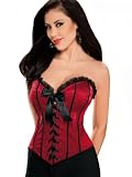 Beautiful and Sexy Red Satin Lace Up Corset Black Lace Trim