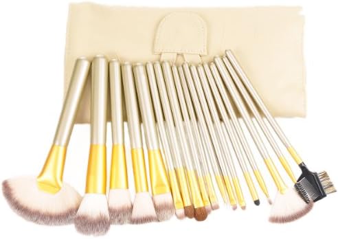 8Decades New Arrival Stylish 16pc Super Professional Cosmetic Makeup Make up Brush Brushes Set Kit Fashion Handle Makeup Brushes Tools With Purple Bag Case Pouch Bag Girlfriend Birthday Gift idea (18pcs Beige)