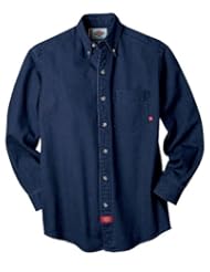 Dickies Mens Long Sleeve Denim Work Shirt, Indigo Blue, Medium