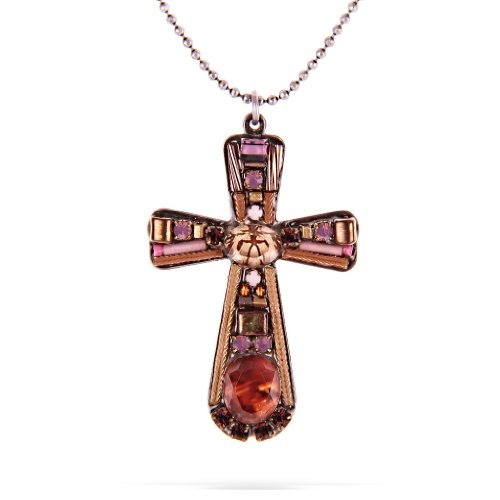 Ayala Bar Cross Necklace - The Classic Collection - in Deep Lilac, Copper, Red Violet Tones #5187BR ANK ONK