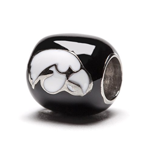 University of Iowa Hawkeyes 2-sided Black with White Round Logo Bead Charm