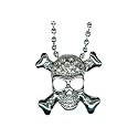 SKULL Silver tone an CZ Head Pendant Necklace