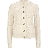 FULL TILT Womens Chunky Cable Knit Hooded Cardigan - Oatmeal