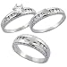 Sterling Silver 3-Piece Trio His (7mm) & Hers (5mm) CZ Wedding Ring Band Set; (Ladies Size 5 to10; Men's Size 8 to 14); Ladies Size 9