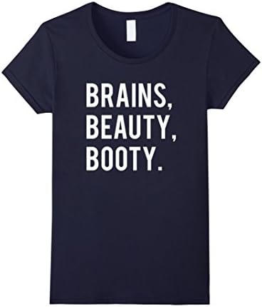 Women's Brains, Beauty, Booty T-Shirt Medium Navy