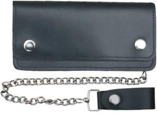 Black Solid Leather Biker / Trucker Wallet with Chain - 8. Inch