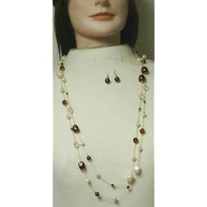 One Strand Very Long Shown As Two Strands Ivory Pearls and Other Beads Necklace Earrings