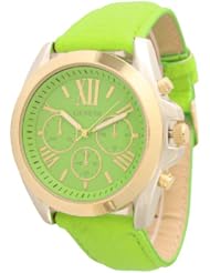 Geneva Womens Leather Roman Numeral Chronograph Watch - Lime Green/Gold