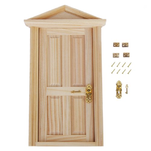 112 Dollhouse Miniature Exterior Door Solid Wood 4 Panel with
